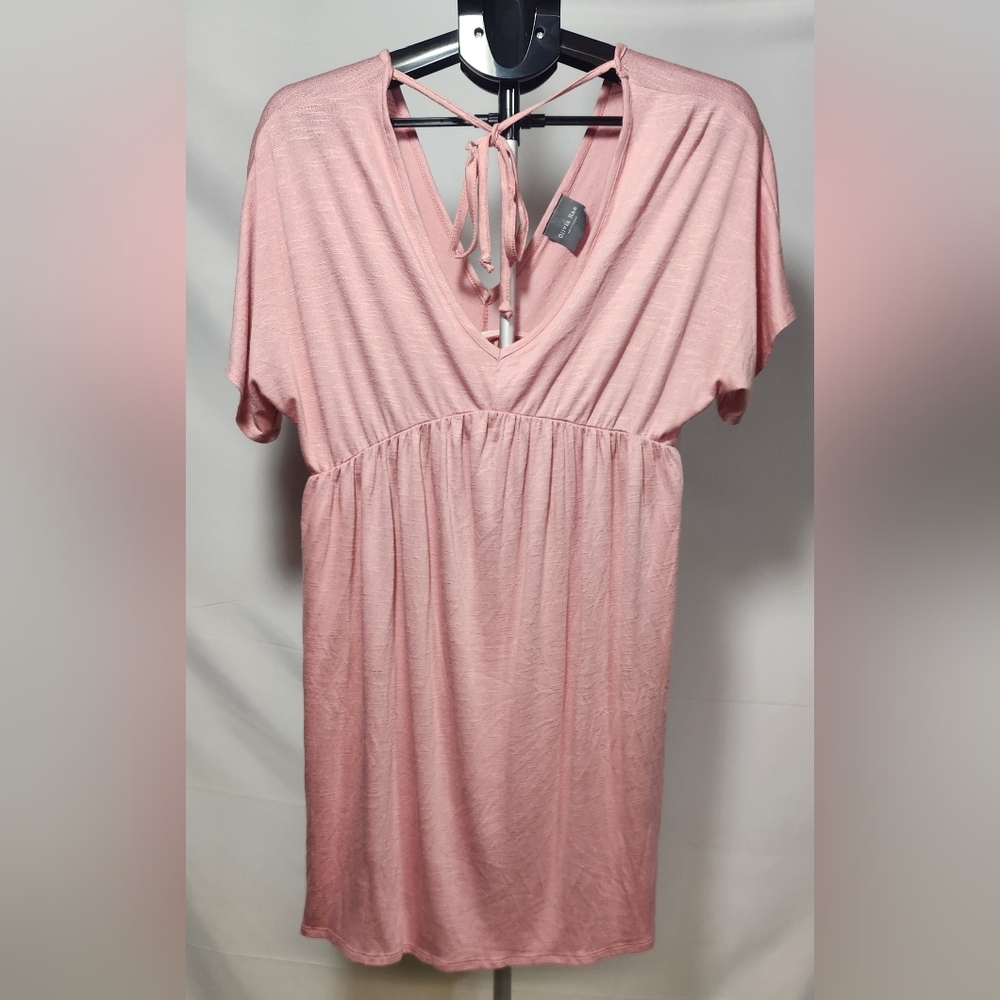 Olivia Rae Blush Pink V-neck, Tie Back Midi Dress-Size L